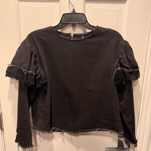 Zara Black Ruffle Jeans Sleeve Long-Sleeve Top